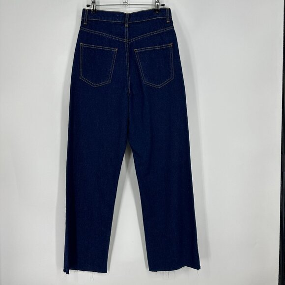 Zara Cropped 90s Jeans 2 High Rise Waist Raw Frayed Hem Dark Wash Blue Denim NEW - Picture 4 of 12